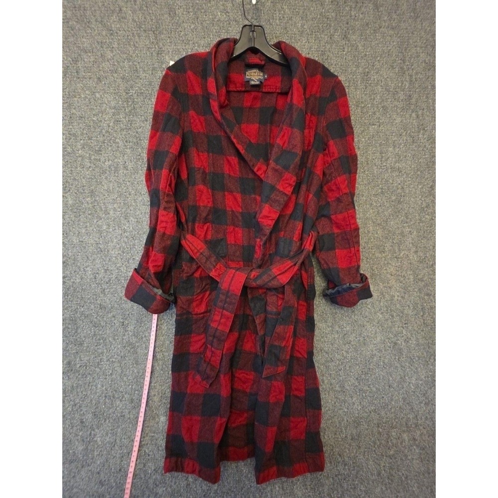 Pendleton Robe Mens M Red Black Plaid Wool Flannel Belted Shawl Collar Lounge